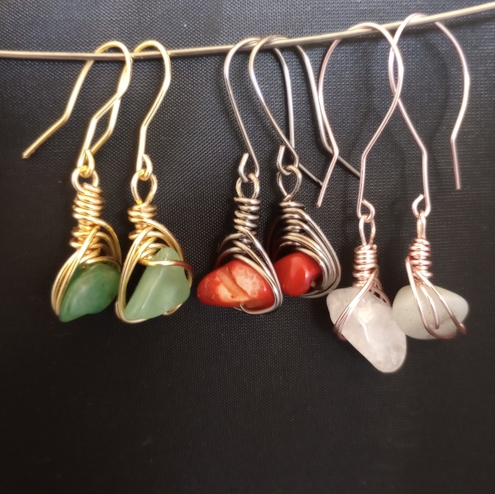 Set of 3 Wire Wrapped Crystal Earrings